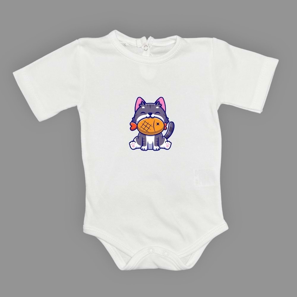 Balıkçı Kedi Baskılı Kız , Erkek Bebek Badi SB658