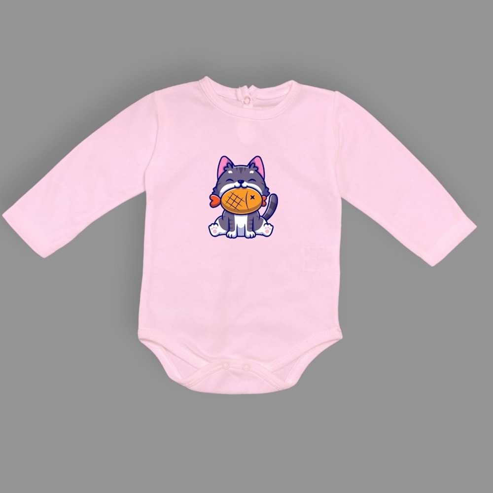 Balıkçı Kedi Baskılı Kız , Erkek Bebek Badi SB658