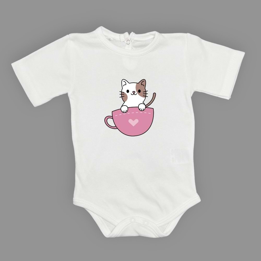 Kedici Baskılı Penye Bebek Zıbın Body SB663