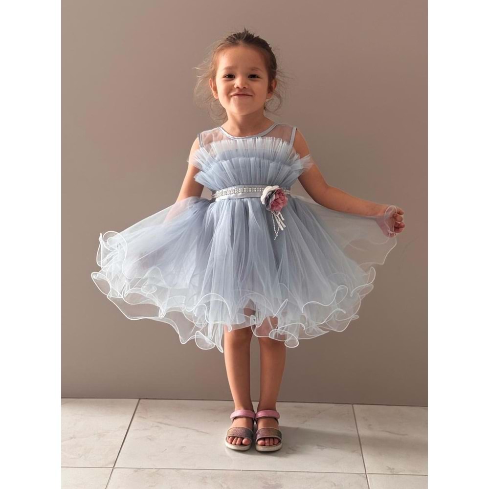 Kız Çocuk Organze Tütü Etek Aksesuarlı Elbise SB285
