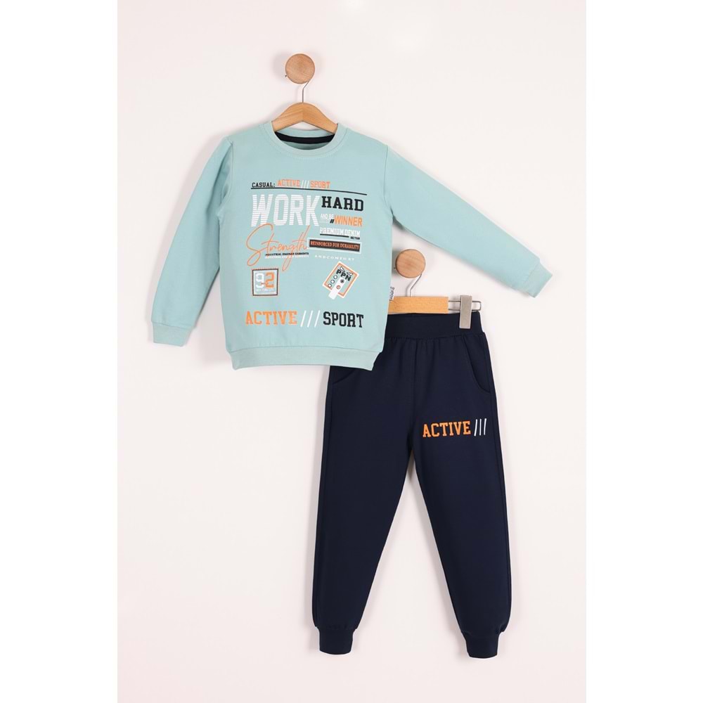 Bisiklet Yaka Cepli Baskılı Erkek Çocuk Eşofman SB3112