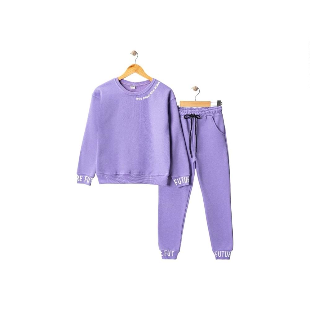 Kışlık İçi Polarlı 3 İplik Kız Çocuk Future Baskılı Eşofman Takım