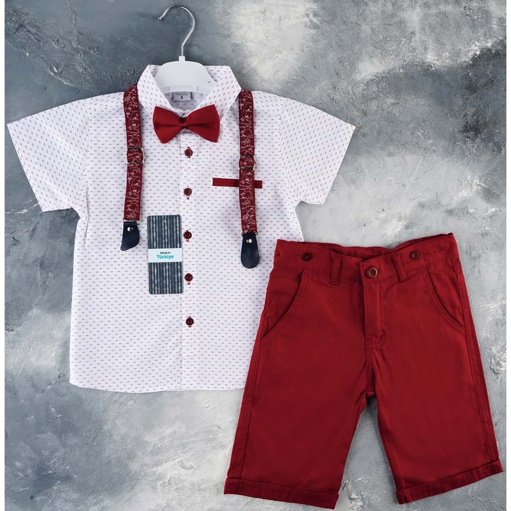 Gabardin Şort, Gömlek, Askı Ve Papyon Set Erkek Çocuk Takım SB6298