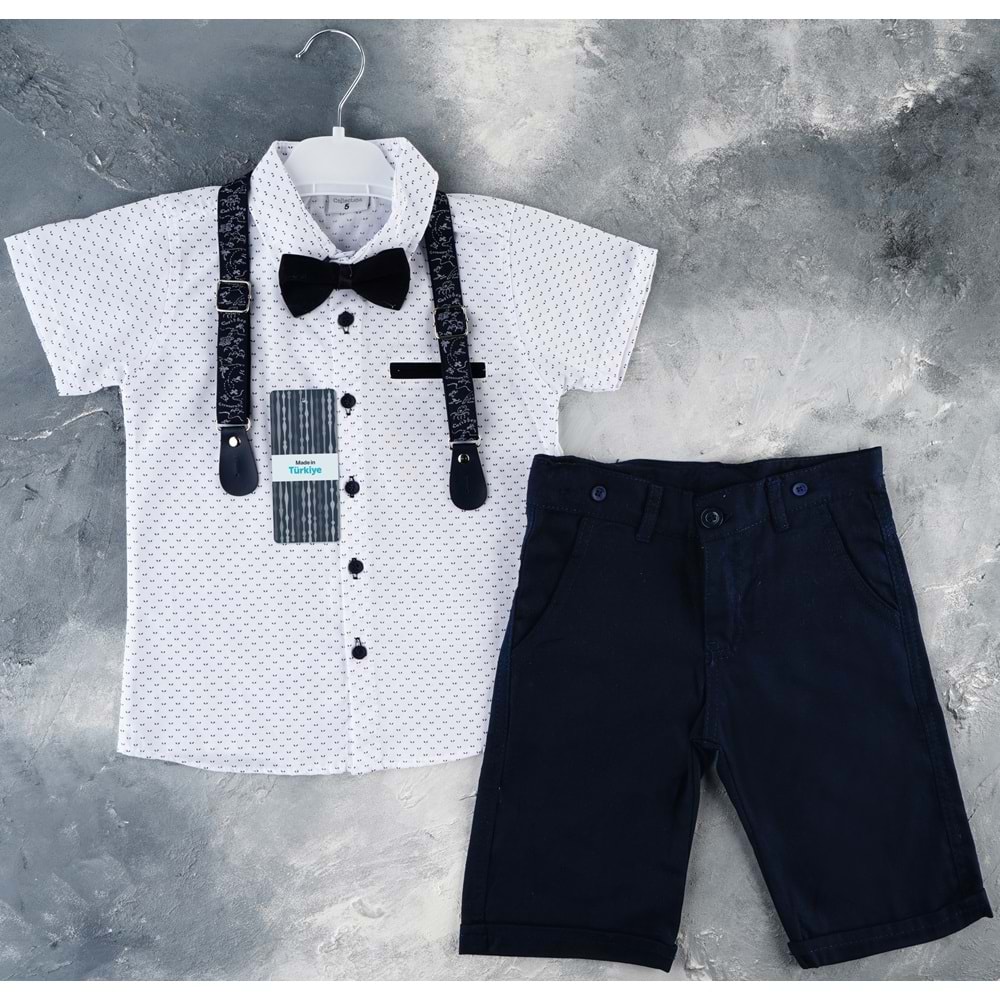 Gabardin Şort, Gömlek, Askı Ve Papyon Set Erkek Çocuk Takım SB6298