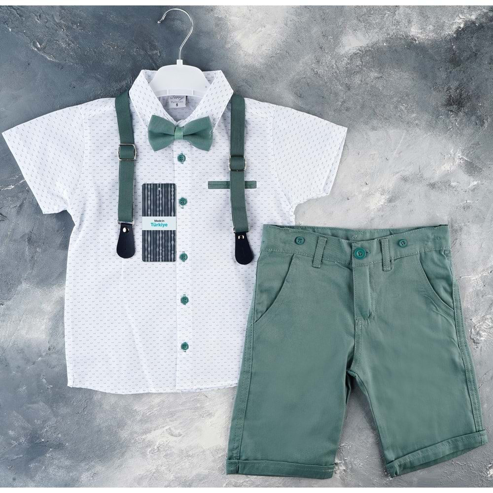 Gabardin Şort, Gömlek, Askı Ve Papyon Set Erkek Çocuk Takım SB6298
