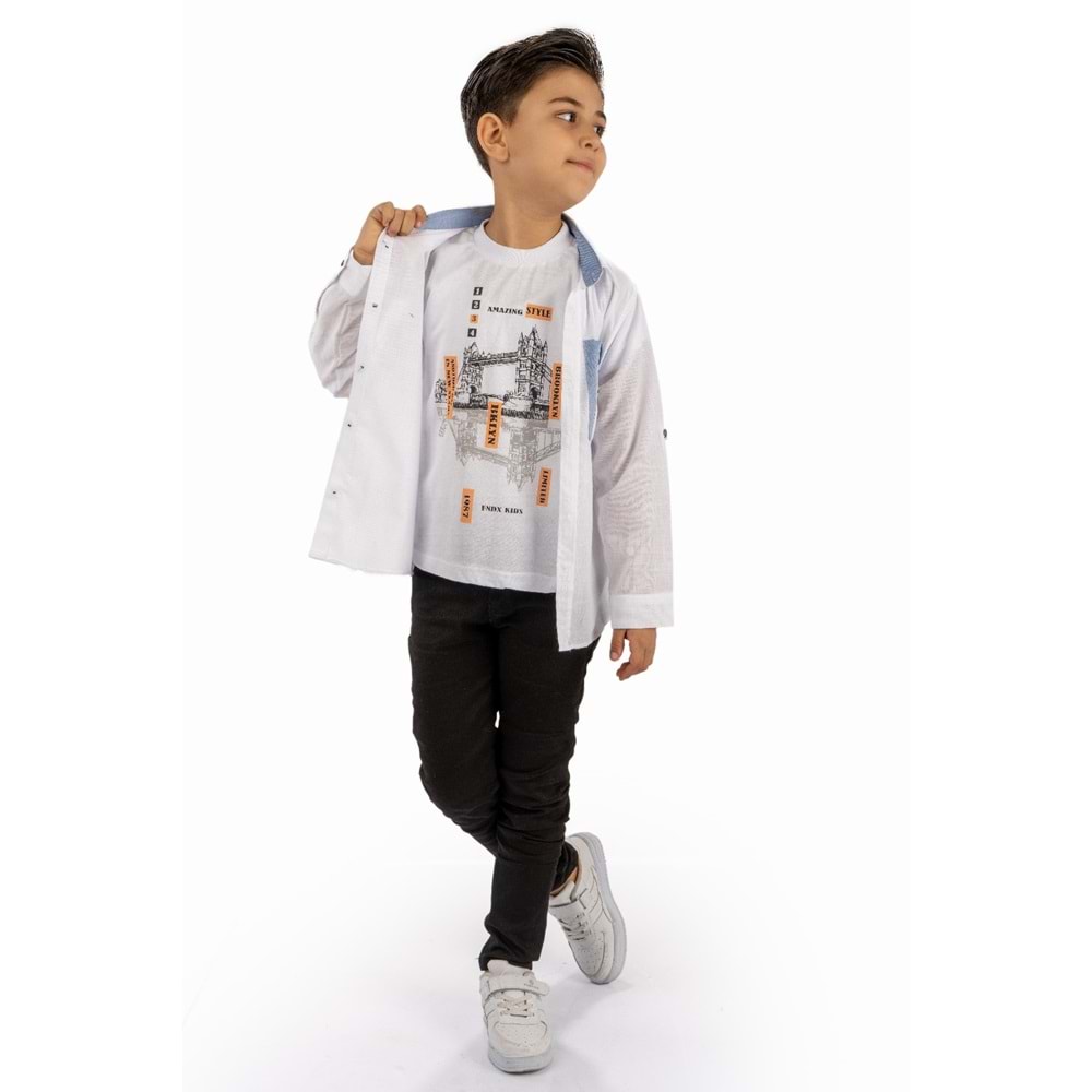 Pantolon , T-Shirt 3Parça Pamuklu Erkek Çocuk Takım SB965