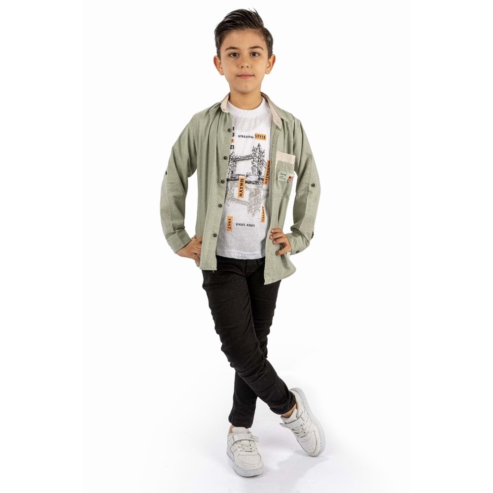 Pantolon , T-Shirt 3Parça Pamuklu Erkek Çocuk Takım SB965