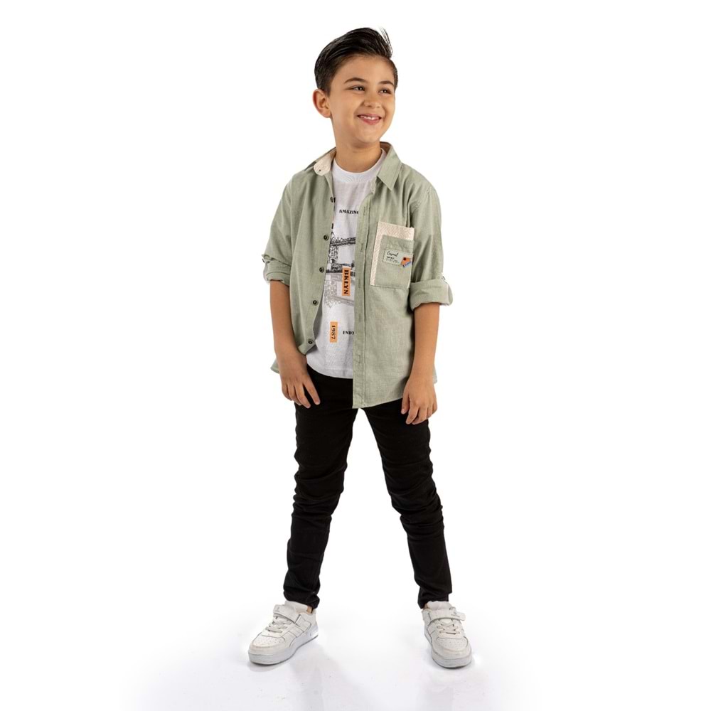 Pantolon , T-Shirt 3Parça Pamuklu Erkek Çocuk Takım SB965