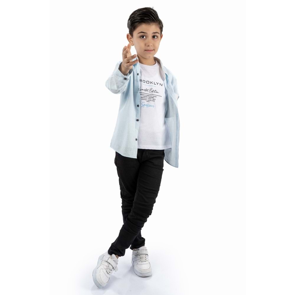 Pantolon , T-Shirt 3Parça Pamuklu Erkek Çocuk Takım SB965