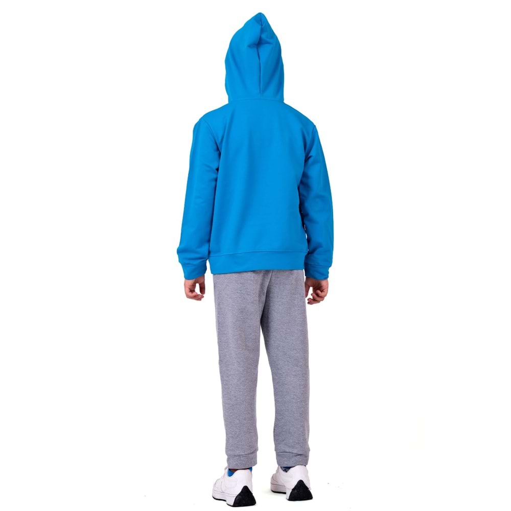 Erkek Çocuk Nakışlı Kanguru Cepli Kapuşonlu Sweatshirt Eşofman Takımı