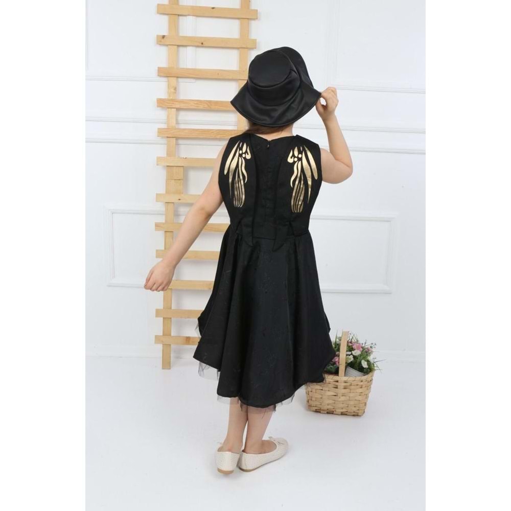 Şapkalı Kanatlı Kız Çocuk Elbise