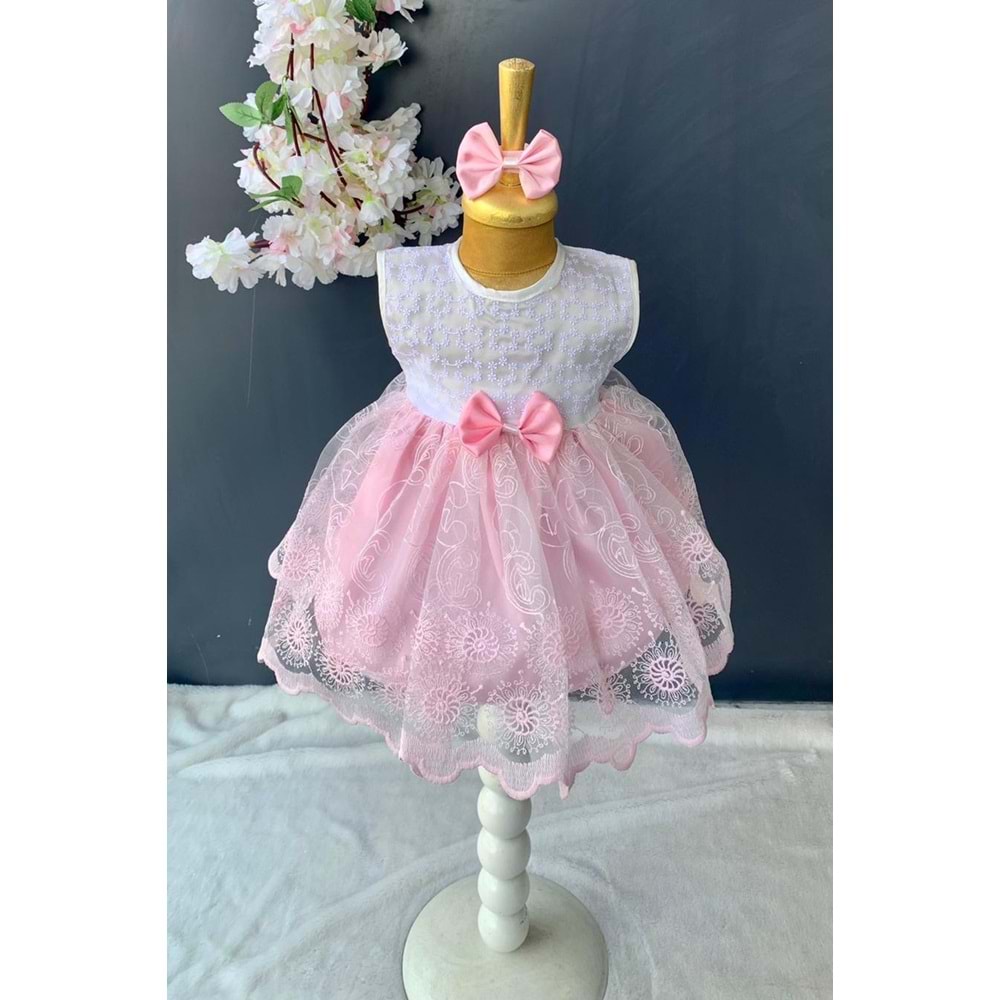 Kız Bebek Dantel Kumaş Tokalı Elbise SB136