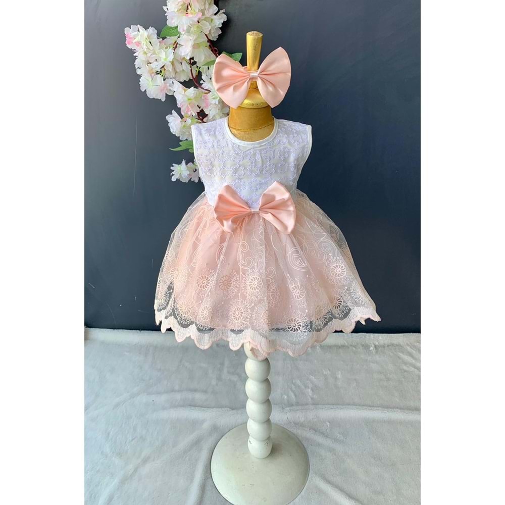 Kız Bebek Dantel Kumaş Tokalı Elbise SB136