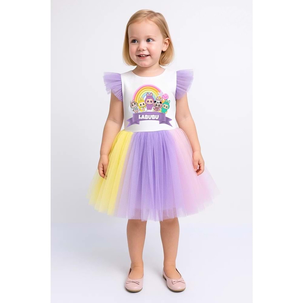 Renkli Tütü Etekli Kız Çocuk Elbise