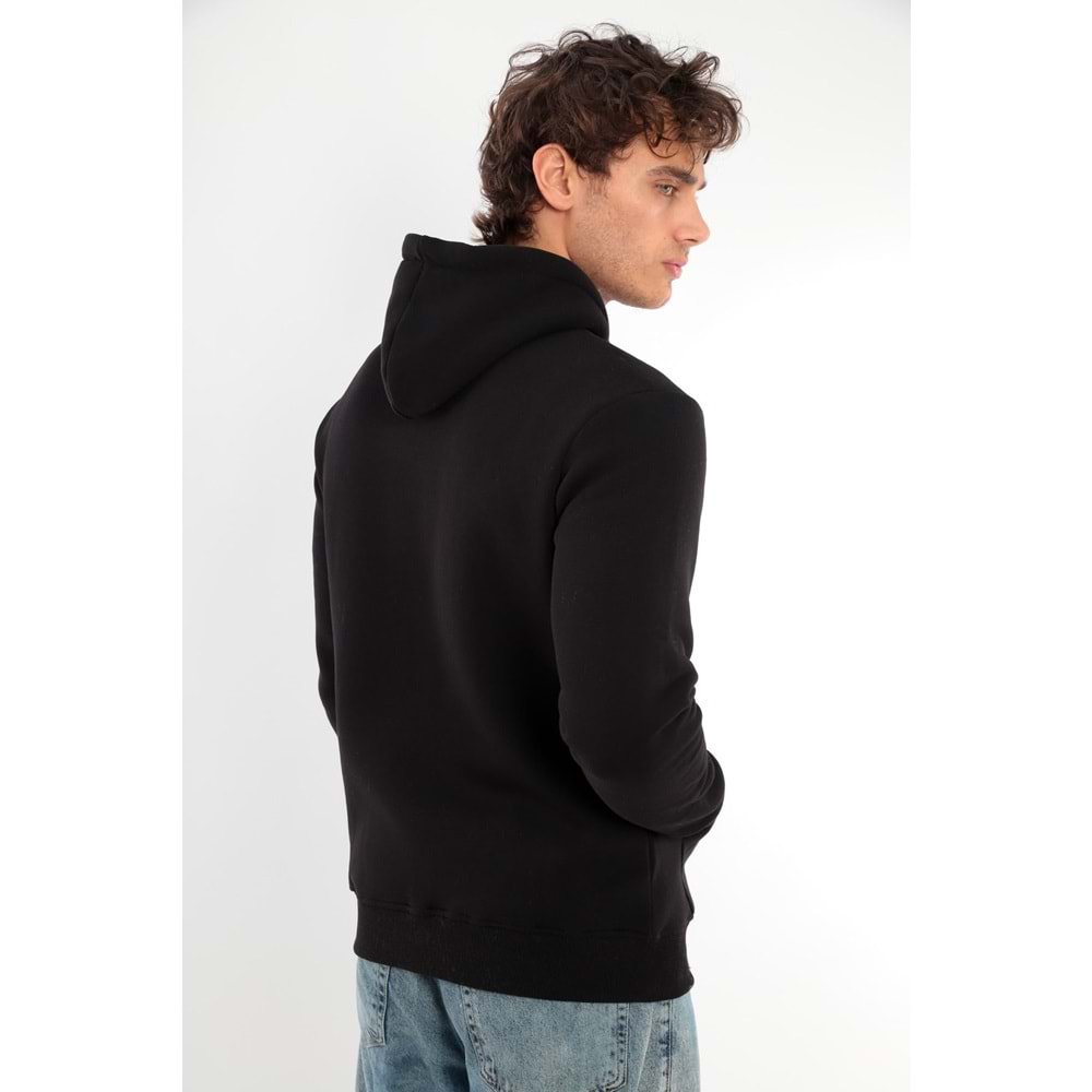 Erkek Pamuklu Standart Fit Kesim İçi Polarlı 3 İplik Kapüşonlu Sweatshirt