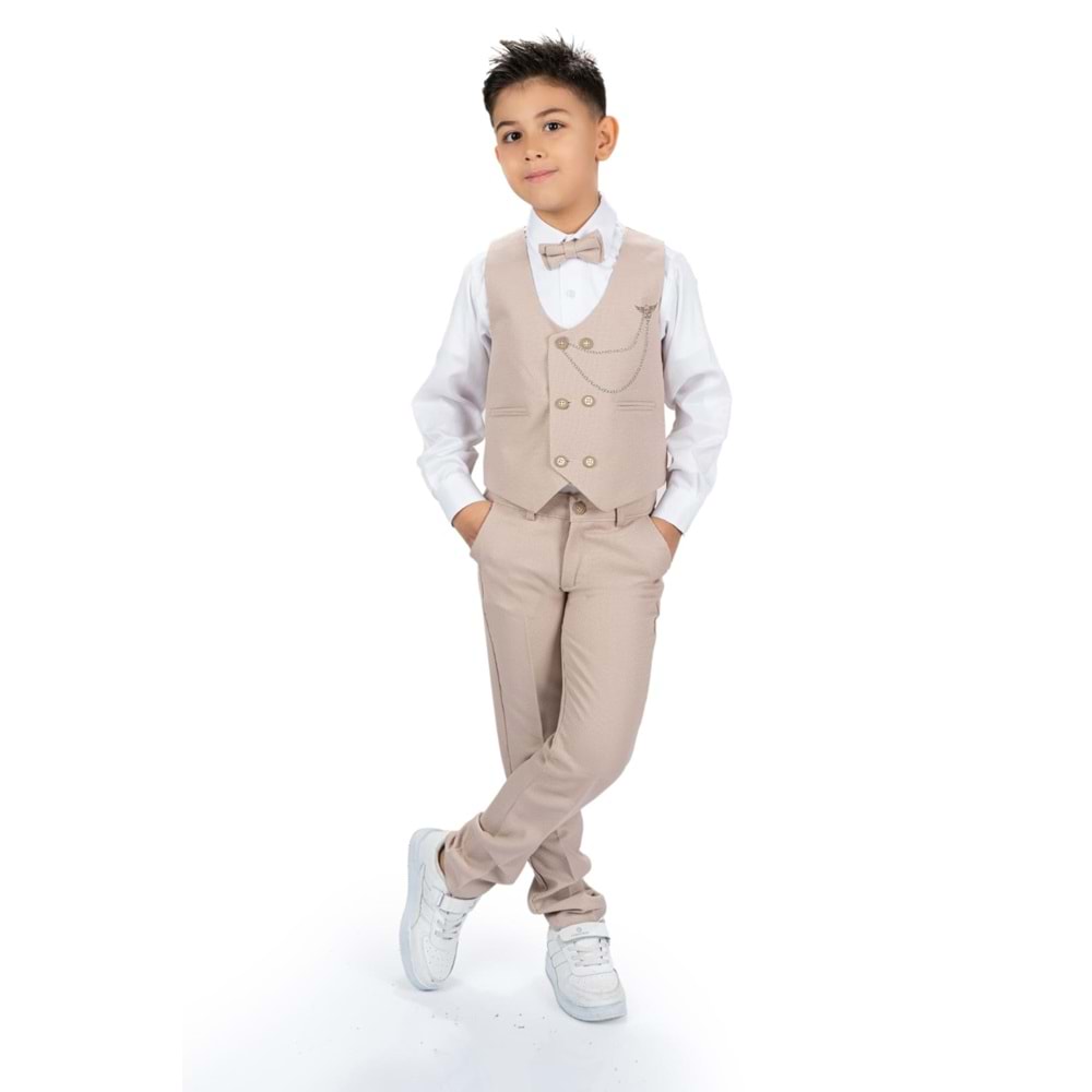 Erkek Çocuk Yelek , Pantolon, Gömlek, Papyon Ve Zincirli Smokin Takım Elbise SYM0272