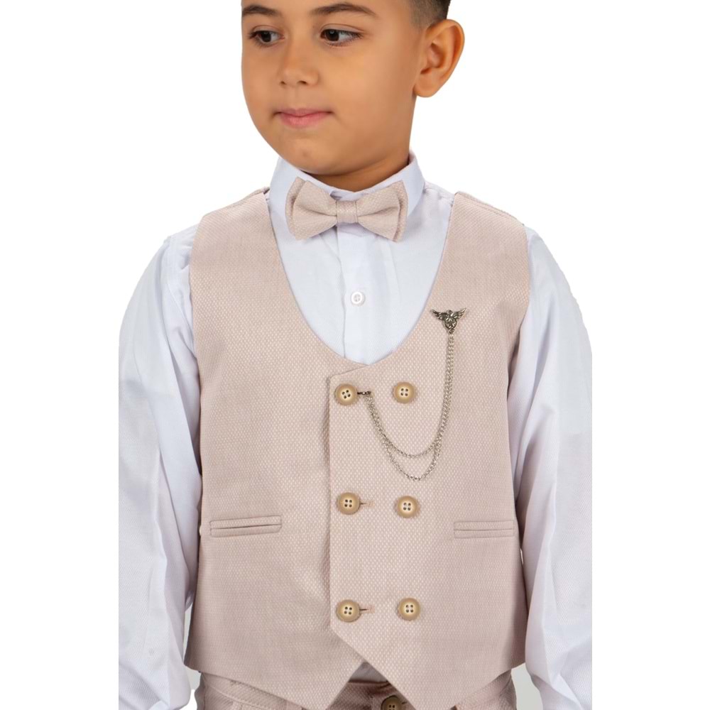 Erkek Çocuk Yelek , Pantolon, Gömlek, Papyon Ve Zincirli Smokin Takım Elbise SYM0272