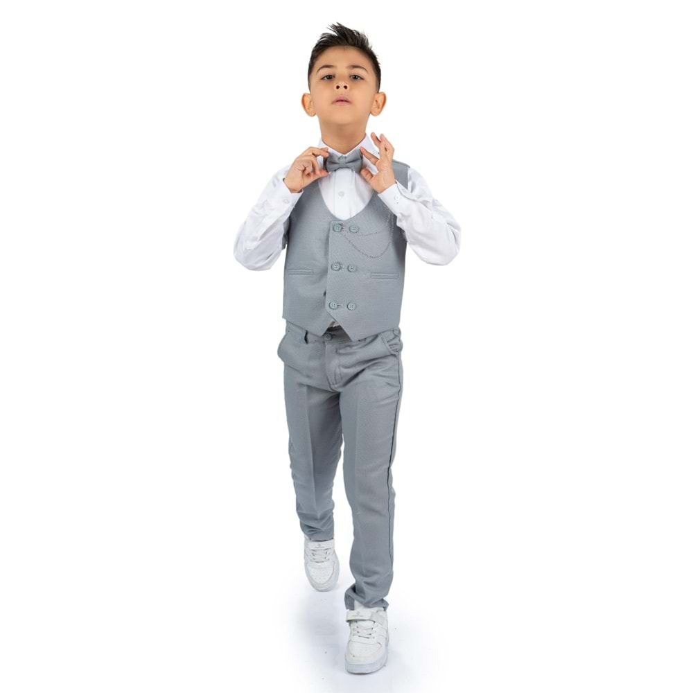 Erkek Çocuk Yelek , Pantolon, Gömlek, Papyon Ve Zincirli Smokin Takım Elbise SYM0272