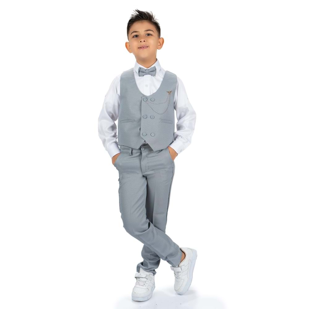 Erkek Çocuk Yelek , Pantolon, Gömlek, Papyon Ve Zincirli Smokin Takım Elbise SYM0272