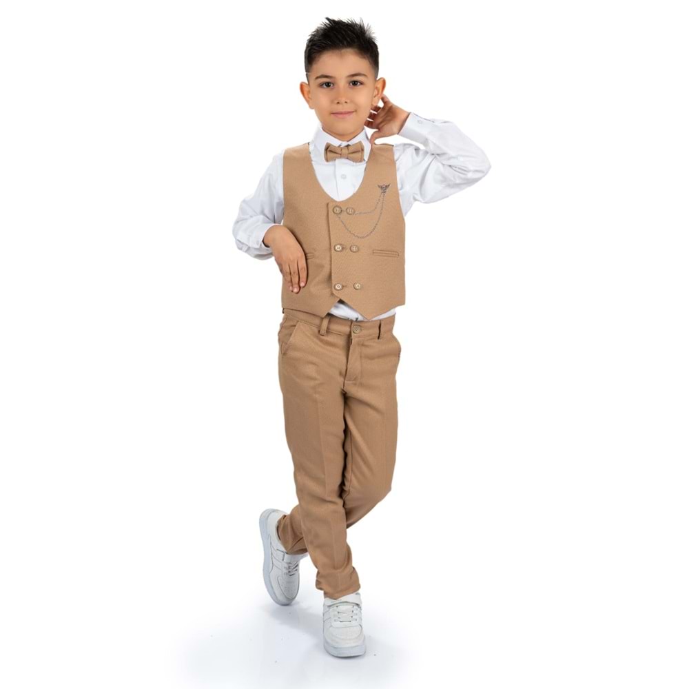 Erkek Çocuk Yelek , Pantolon, Gömlek, Papyon Ve Zincirli Smokin Takım Elbise SYM0272