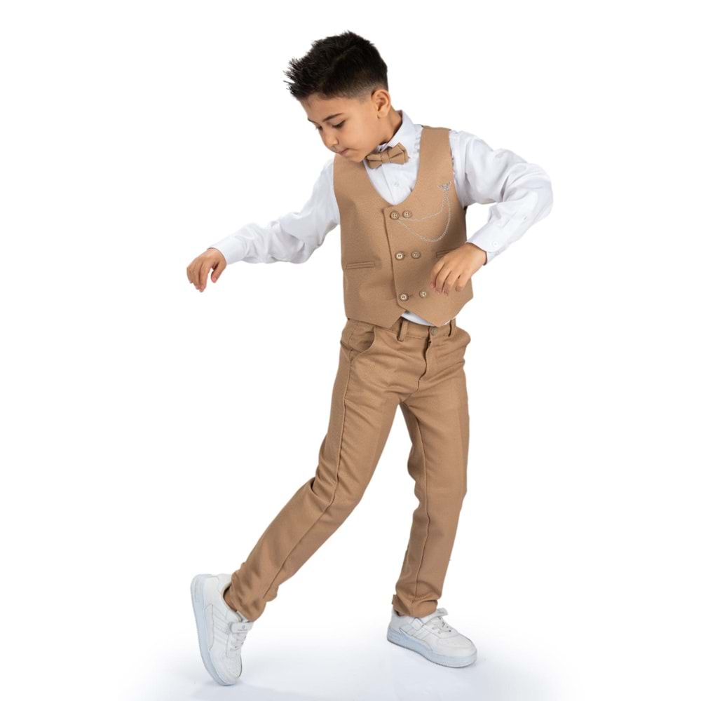 Erkek Çocuk Yelek , Pantolon, Gömlek, Papyon Ve Zincirli Smokin Takım Elbise SYM0272