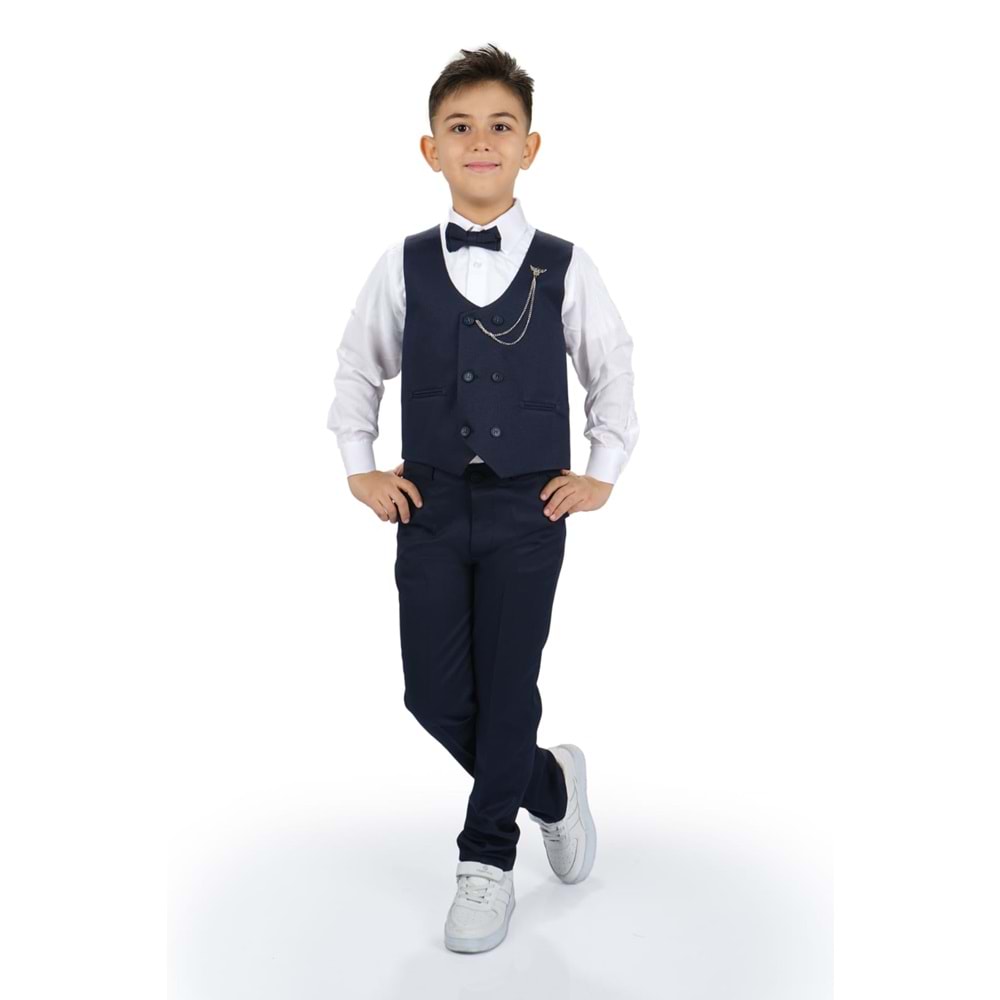 Erkek Çocuk Yelek , Pantolon, Gömlek, Papyon Ve Zincirli Smokin Takım Elbise SYM0272