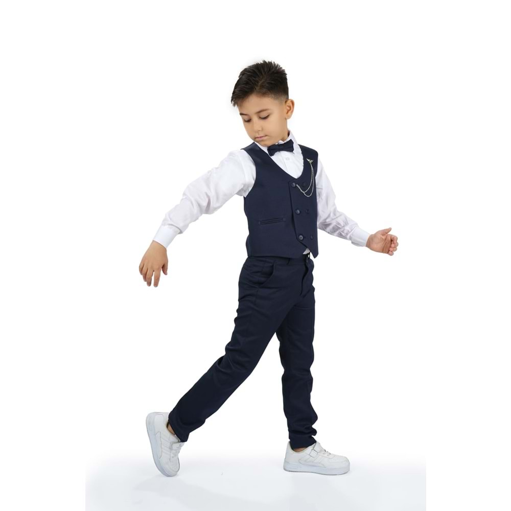 Erkek Çocuk Yelek , Pantolon, Gömlek, Papyon Ve Zincirli Smokin Takım Elbise SYM0272