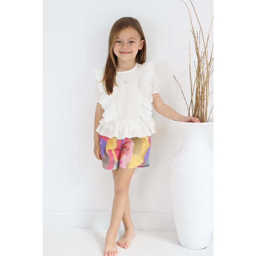 Şortlu Pamuk Dokuma Kız Çocuk Takım