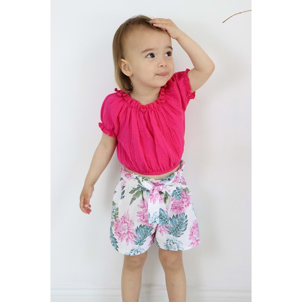 Müslin Kumaş Şortlu Kız Çocuk Takım