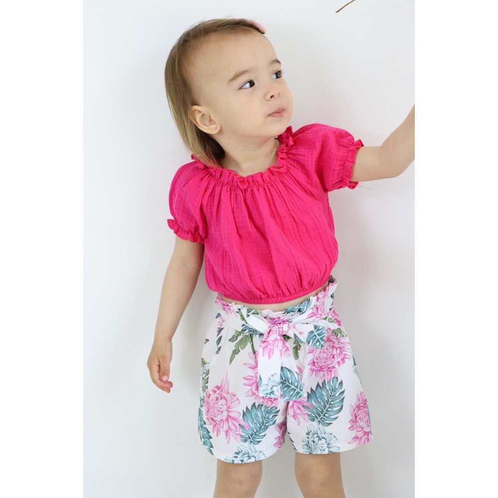 Müslin Kumaş Şortlu Kız Çocuk Takım