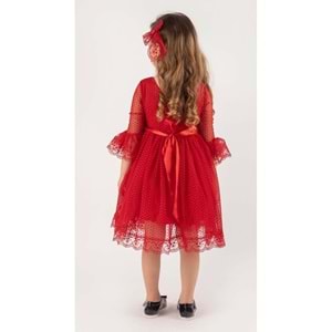 Dantel Kumaş Kız Çocuk Uzun Kol Elbise