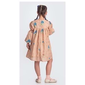 Müslin Kumaş Uzun Kol Nakışlı Tril Elbise SB706