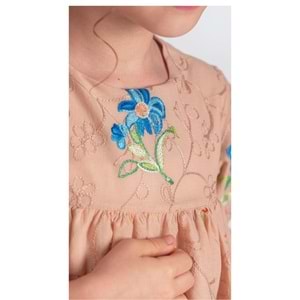 Müslin Kumaş Uzun Kol Nakışlı Tril Elbise SB706