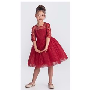 Kız Çocuk Dantel Kumaş Uzun Kol Elbise SB707