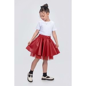 Kız Çocuk Elttan Tül Destekli Deri Etek SB725