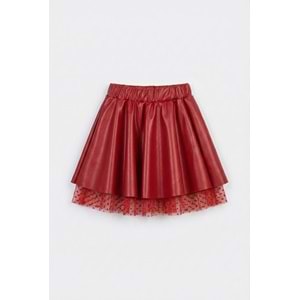 Kız Çocuk Elttan Tül Destekli Deri Etek SB725