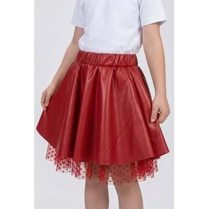 Kız Çocuk Elttan Tül Destekli Deri Etek SB725