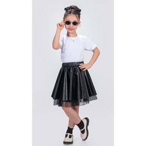 Kız Çocuk Elttan Tül Destekli Deri Etek SB725