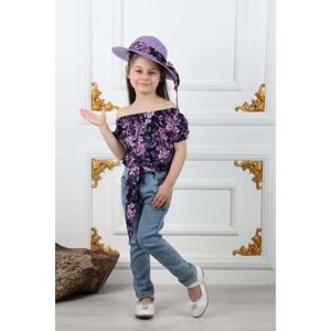 Kız Çocuk Kot Pantolon, Şapka , Bluz Takım