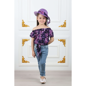 Kız Çocuk Kot Pantolon, Şapka , Bluz Takım