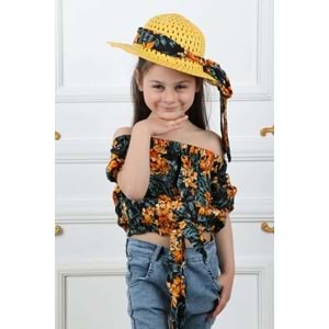 Kız Çocuk Kot Pantolon, Şapka , Bluz Takım