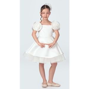 Omuz Gül Motifli Kız Çocuk Abiye Elbise SB735