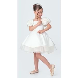 Omuz Gül Motifli Kız Çocuk Abiye Elbise SB735