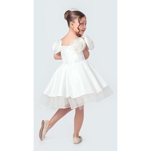 Omuz Gül Motifli Kız Çocuk Abiye Elbise SB735