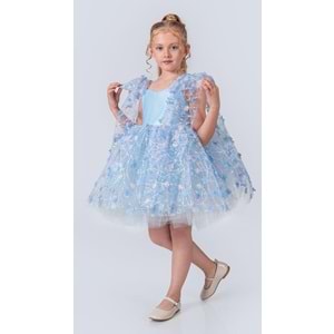 Çiçek Motif Tüllü Kız Çocuk Abiye Elbise SB736
