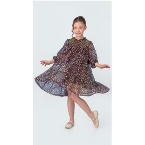 Pul Payet Boydan Rahat Kız Çocuk Elbise