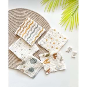 5'li Müslin Bebek Ağız Mendili, Mama Önlüğü M00750