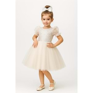 Tütü Etekli Balon Kol Kız Çocuk Elbise M00751