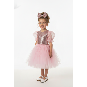 Tütü Etekli Balon Kol Kız Çocuk Elbise M00751