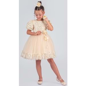 Etek Ucu Pul Detaylı Kız Çocuk Elbise